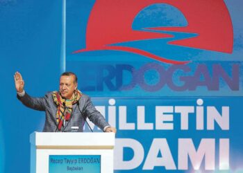Presidentiksi pyrkivä pääministeri Recep Tayyip Erdogan puhui vaalitilaisuudessa keskiviikkona.