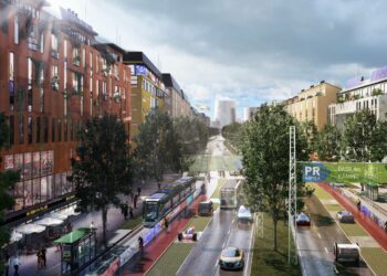 Kuvitelma Tuusulanväylästä kaupunkibulevardina vuonna 2050.