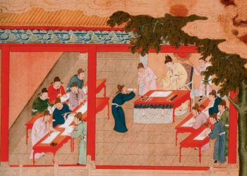 Hallintovirkamiehiä keisarin palatsissa Bianjingissa, maalaus Song-dynastian ajalta.
