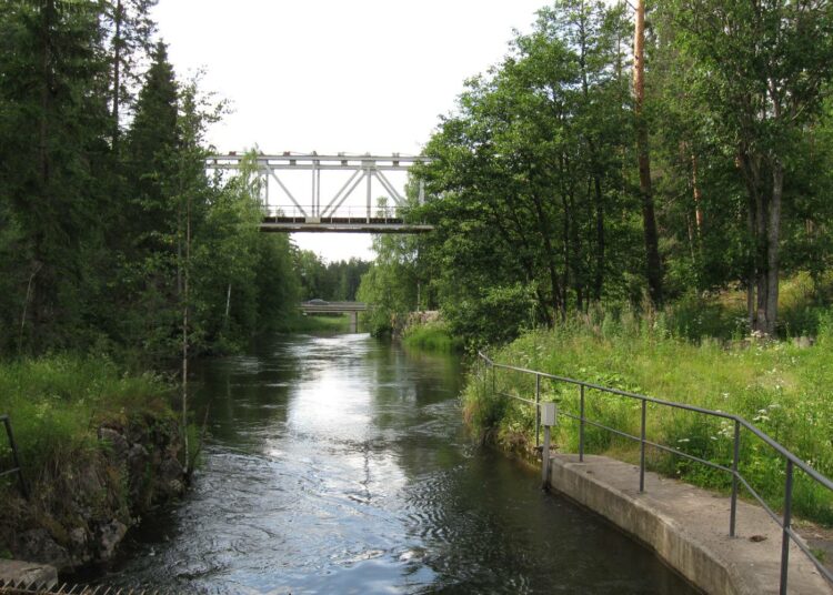 Näkymä Ritakosken voimalaitokselta Hiitolanjoelle.