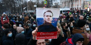 Vangitun Aleksei Navalnyin tukimielenosoitus Moskovassa tammikuussa vaati Navalnyin vapauttamista.