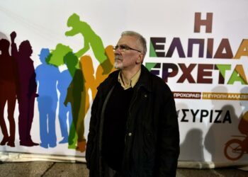 Toivo on saapumassa, sanotaan Syrizan vaalimainoksessa Ateenassa.