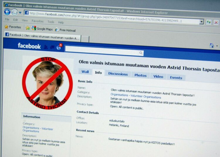 Facebook-ryhmän "Olen valmis istumaan muutaman vuoden Astrid Thorssin taposta!" sivu kuvattuna tietokoneen ruudulta.