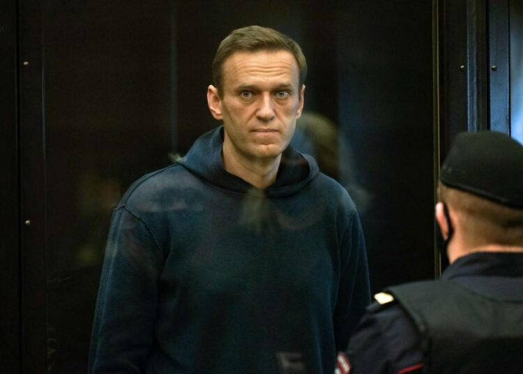 Aleksei Navalnyi kuvattuna oikeudenkäynnissä 2. helmikuuta 2021.