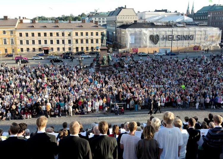 Kuorojen Kierroksen avajaiskonsertissa kuullaan muun muassa Finlandia-hymni. Kuva vuodelta 2010.