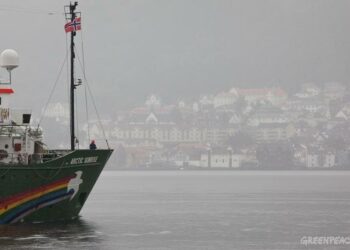 Greenpeacen Arctic Sunrise -alus Norjan Bergenissä heinäkuussa.
