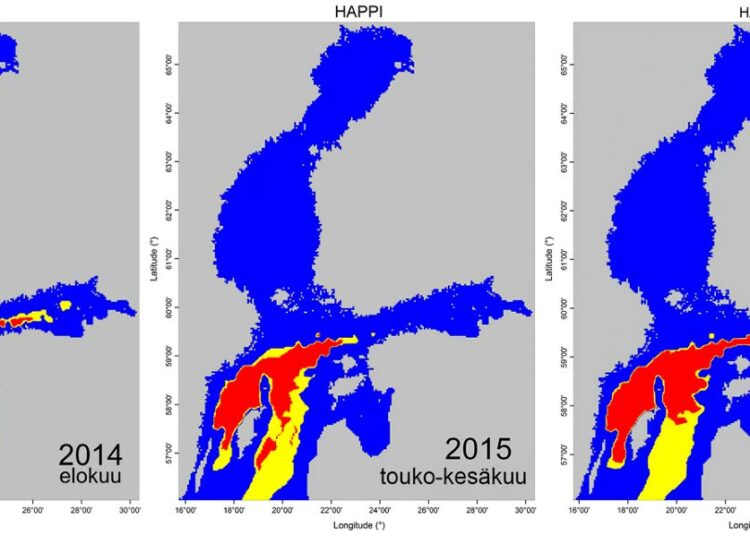 Itämeren pohjanläheinen happitilanne 2014 ja 2015.