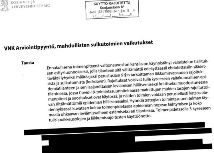 Valtioneuvoston kanslia sekä työ- ja elinkeinoministeriö salasivat hallituksen suunnittelemiin liikkumisrajoituksiin liittyvät asiakirjat. Sosiaali- ja terveysministeriö antoi STT:lle omat arvionsa rajoitusten vaikutuksista.