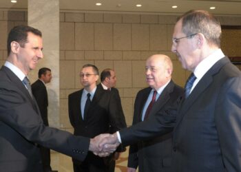 Syyrian presidentti Bashar al-Assad ja Venäjän ulkoministeri Sergei Lavrov tiistaina Damaskoksessa.