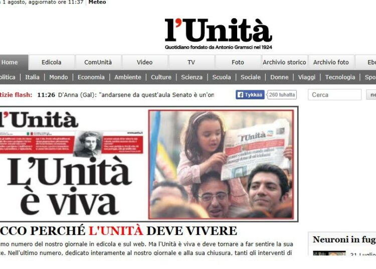 L’Unità ehti ilmestyä 90 vuotta ja 5 kuukautta.