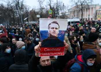 Vangitun Aleksei Navalnyin tukimielenosoitus Moskovassa tammikuussa vaati Navalnyin vapauttamista.