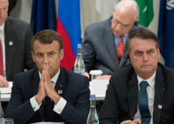Emmanuel Macron ja Jair Bolsonaro Osakan huippukokouksessa kesäkuun lopulla.