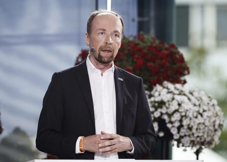 Perussuomalaisten puheenjohtaja Jussi Halla-aho SuomiAreena -tapahtuman arvokeskustelussa heinäkuussa.