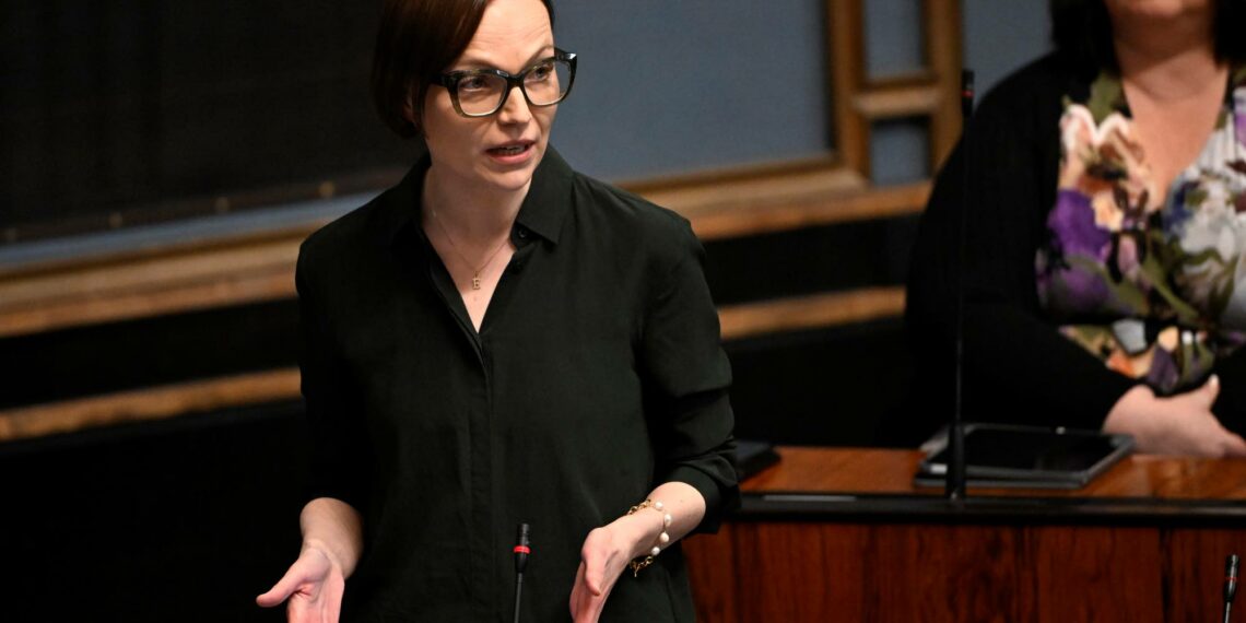 Minja Koskela pitti vasemmistoliiton ryhmäpuheen välikysymyskeskustelussa tiistaina.