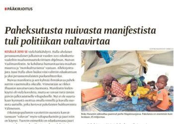 22 viime vuoden pääkirjoitusta kirjoittajan omassa kriittisessä tarkastelussa.