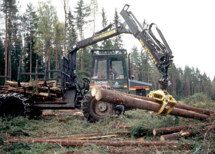 Venäjän metsien järkevää käyttöä helpottaa huomattavasti se, että metsä on kokonaan valtion omaisuutta. Arkistokuva Venäjän Karjalasta vuodelta 1991.