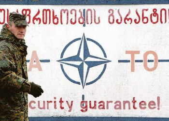 Nato-sotilas Krtsanisin harjoituskeskuksessa Georgian Tbilissä viime tammikuussa.