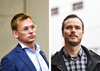 SDP:n puoluesihteeri Antton Rönnholm ja vasemmistoliiton puoluesihteeri Joonas Leppänen