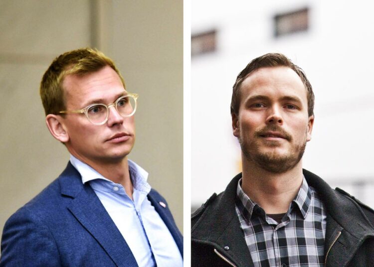 SDP:n puoluesihteeri Antton Rönnholm ja vasemmistoliiton puoluesihteeri Joonas Leppänen