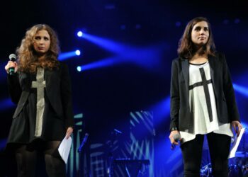 Maria Aljohina ja Nadežda Tolokonnikova Amnestyn konsertissa New Yorkissa toissa viikolla.