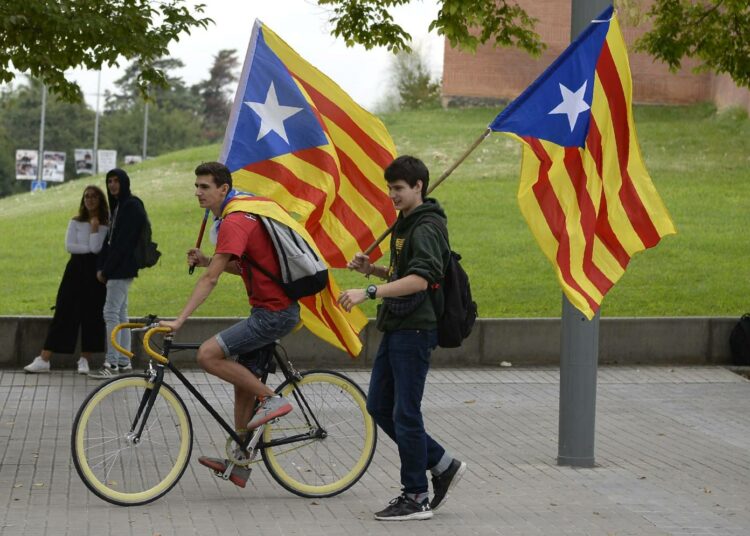 Kirjoittajan mukaan estelada-lippu esiintyy useina eri versioina riippuen katalaanien eri vasemmistolais-identiteeteistä.
