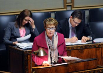 Annika Lapintie taas vastasi Kataiselle (oik.) tämän puheiden koskettavaan yksinhuoltajaosaan. Taustalla vasemmalla pääministeri Mari Kiviniemi.