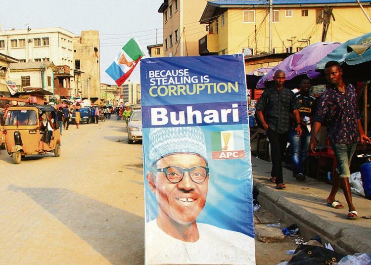 Nigerian presidentiksi keväällä valitun Muhammadu Buharin vaalijulisteessa todettiin, että varastaminen on korruptiota.
