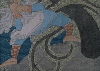 Suuren tammen kaato, Joseph Alanen 1919?20. Tempera kankaalle.