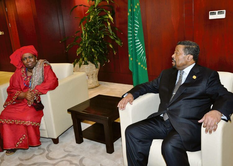 Afrikan unionin komission väistyvä puheenjohtaja, gabonilainen Jean Ping keskusteli unionin uuden johtajan Nkosazana Dlamini-Zuman kanssa heinäkuussa unionin päämajassa Addis Abebassa Etiopiassa.