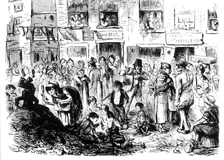1800-luvun Englanti oli ylikansoitettu kulkutautien pesä. Koleran leviämisestä huolta kantava kuva on julkaistu Punch-lehdessä  vuonna 1852. Friedrich Engels havainnoi teollistumisen vaikutuksia Manchesterissa.