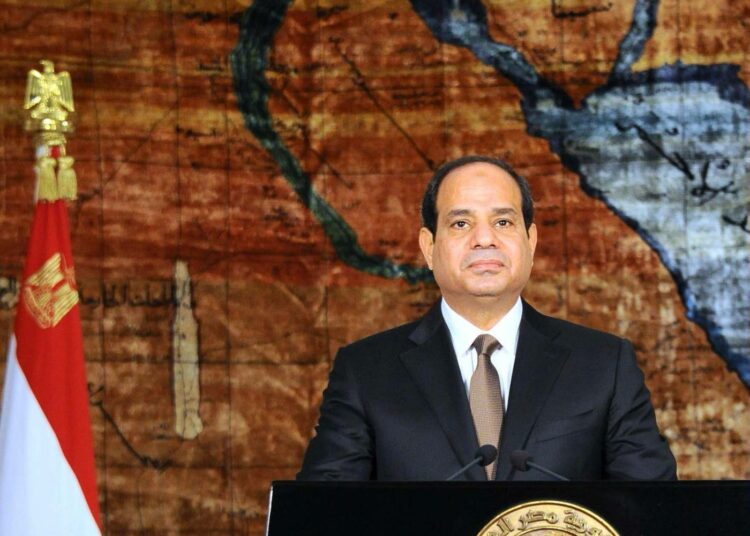 Egyptin nykyinen presidentti Abdel Fattah al-Sisi oli Rabaan verilöylyn aikaan maan puolustusministeri ja armeijan komentaja. Kuvassa al-Sisi puhumassa tämän vuoden heinäkuussa.
