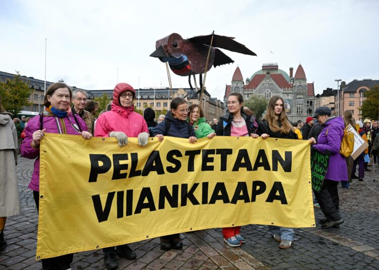 Viikinkiaapaa puolustettiin mielenosoituksessa lauantaina. Kansanedustaja Pia Lohikosken mukaan kaivoksen perustaminen alueelle olisi silkkaa järjettömyyttä.