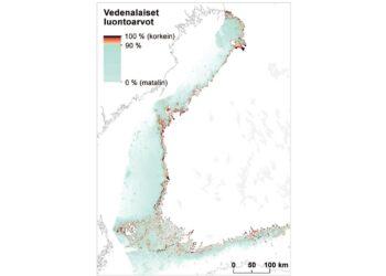 Suomen merialueen vedenalaisten luontoarvojen kartta.