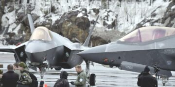 Amerikkalaisia Lockheed Martin F-35 -hävittäjiä mediaesittelyssä Pirkkalassa 10. helmikuuta 2020.