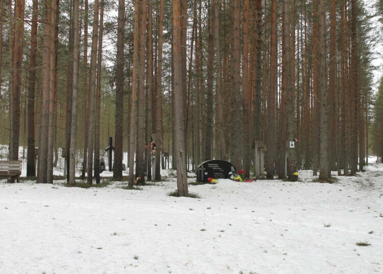 Mäntymetsässä on etupäässä polkujen varrella monia erilaisia muistomerkkejä.