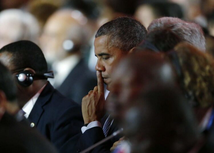 Yhdysvaltain presidenttin Barack Obama Pariisin ilmastokokouksen avajaisseremoniassa.