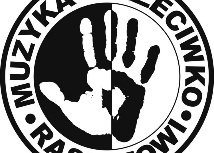 Nigdy Wiecej -järjestön organisoiman Musiikkia rasismia vastaan -kampanjan logo.
