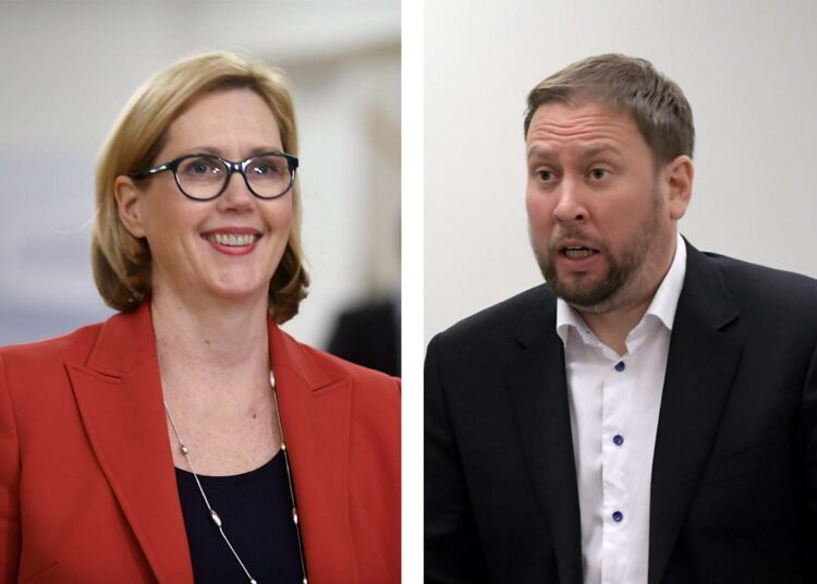 Tuula Haatainen (sd.) ja Paavo Arhimäki (vas.).