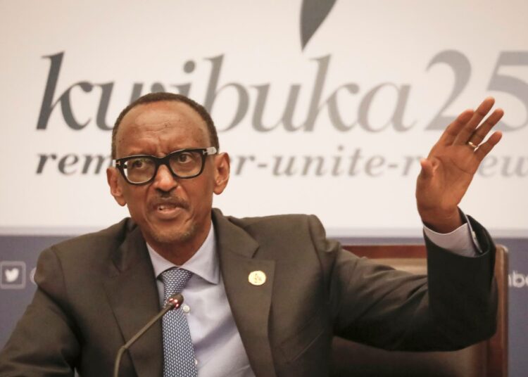 Presidentti Paul Kagame puhui lehdistötilaisuudessa huhtikuussa Ruandan 25 vuoden takaisen kansanmurhan alkamisen vuosipäivänä.