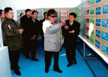 Pohjois-Korean johtaja Kim Jong- Il  ja maan tuleva johtaja Kim Jong-un vierailemassa uudessa soijakaupassa Pjongjangissa. Edessä olevaa vallanvaihtoa pidetään yhtenä syynä Pohjois-Korean viimeaikaiseen uhitteluun.