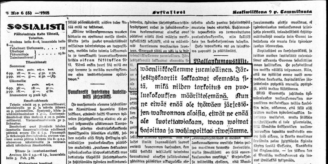 Sosialisti-lehti, 9.1.1918, Kansalliskirjaston digitaaliset aineistot.