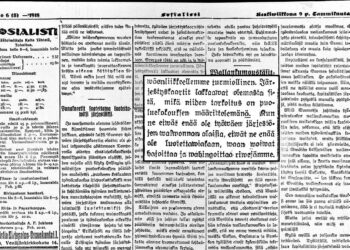 Sosialisti-lehti, 9.1.1918, Kansalliskirjaston digitaaliset aineistot.