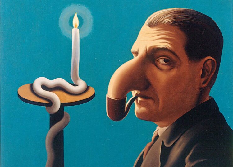 Huippusuositun teamLab-kollektiivin näyttelyn jälkeen Amos Rex esittelee surrealismin johtohahmon, belgialaisen René Magritten (1898–1967) taidetta. Hänen töissään arki vääntyy, ja tuttuus muuttuu vieraaksi. Elämänviiva-näyttely on avoinna 8.2.–19.5. Helsingissä. Kuvassa teos Filosofian valossa, 1936.