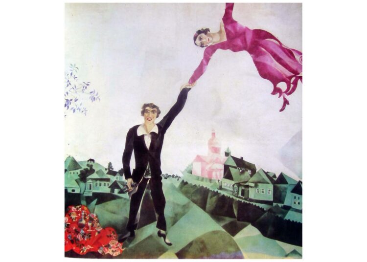 – Elämän keveyden ikuinen sunnuntai lisääntyy journalismissa päivä päivältä. (Marc Chagall: Kävelyllä, 1917)