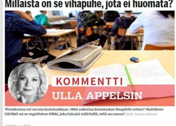 "Toistuva teema Appelsinin kirjoituksissa on vihapuhe." Kuvakaappaus Ilta-Sanomien verkkosivulta.