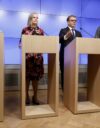 Hallitus kajoaa eläkerahastoihin. Kuvassa hallituspuolueien puheenjohtajat eli Kristillisdemokraattien maa- ja metsätalousministeri Sari Essayah, perussuomalainen valtiovarainministeri Riikka Purra, kokoomuslainen pääministeri Petteri Orpo ja RKP:n opetusministeri Anders Adlercreutz.