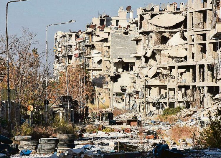 Taistelujen tuhoja Syyrian hallituksen joukkojen valtaamassa Bustan al-Bashan kaupunginosassa Aleppossa.