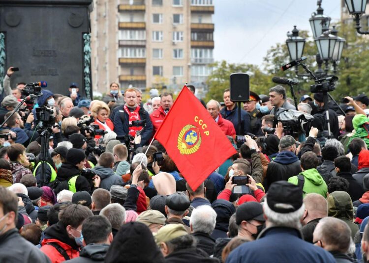 Kommunistinen puolue osoitti mieltä vaalitulosta vastaan Moskovassa syyskuun lopulla.