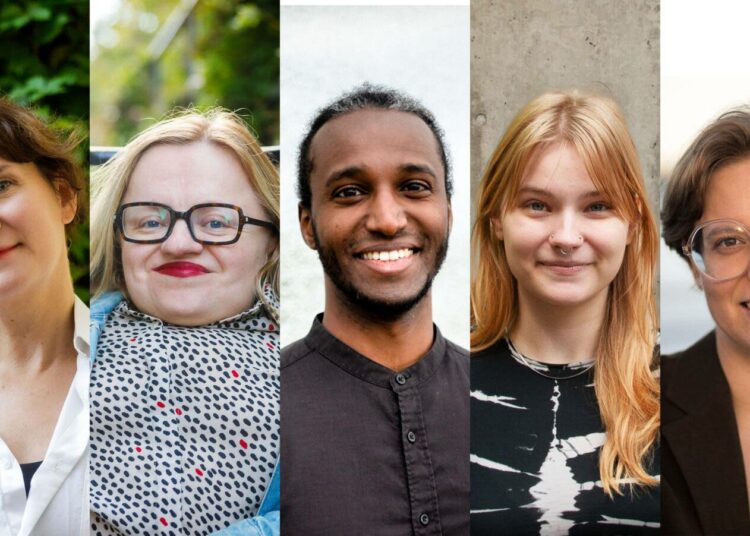 Sandra Hagman, Maija Karhunen, Liban Sheikh, Heta Uhtio ja Pinja Vuorinen ovat ehdolla ensi kevään eduskuntavaaleissa Helsingissä.