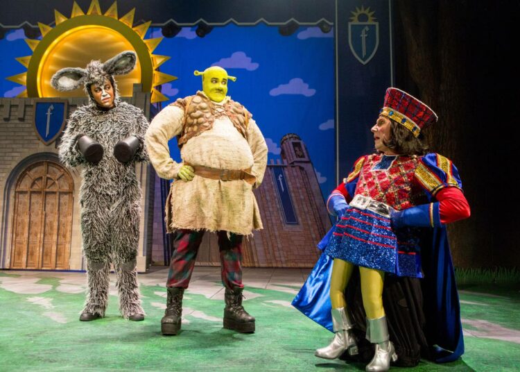 Shrek musikaalin ensi-illassa Shrekin roolissa nähtiin Petrus Kähkönen, aasina Matti Leino ja pahana lordina Antti Timonen.
